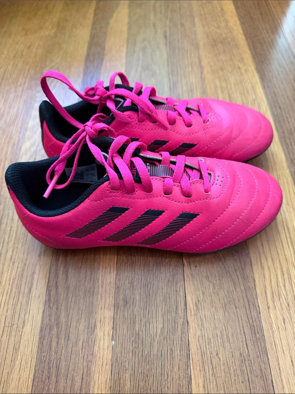 adidas Kids Hot Pink Soccer cleats size 2 with Black Stripes